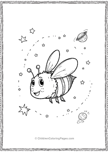 Bee Flying Through Space With Stars And Planets Free PDF Printable