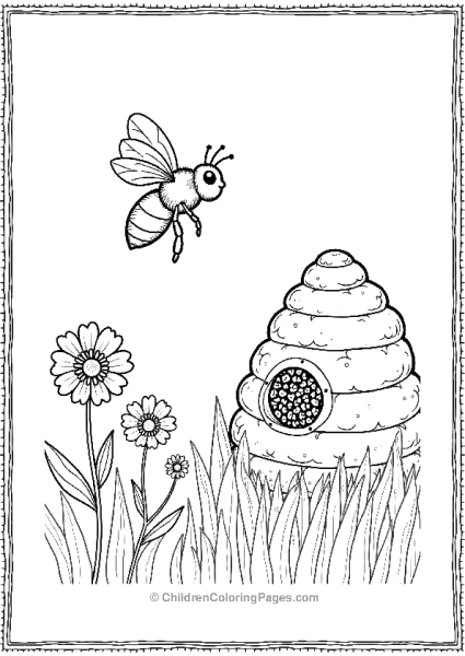 Bee Flying To Hive With Flowers Free PDF Printable