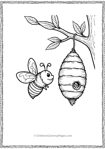 Bee Flying Towards A Beehive Hanging From A Branch Free PDF Printable