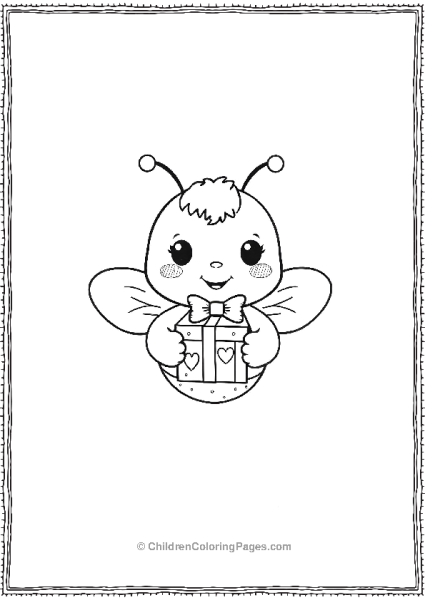 Bee Holding Gift With Heart Decorations Free PDF Printable