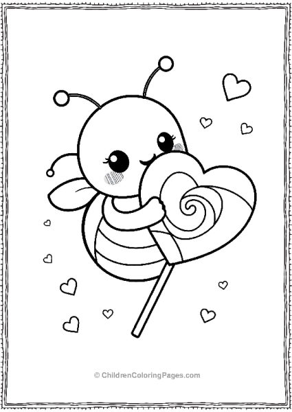 Bee Holding Heart Shaped Lollipop Free PDF Printable