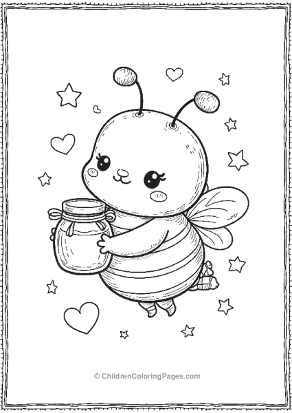 Bee Holding Honey Jar With Hearts And Stars Free PDF Printable