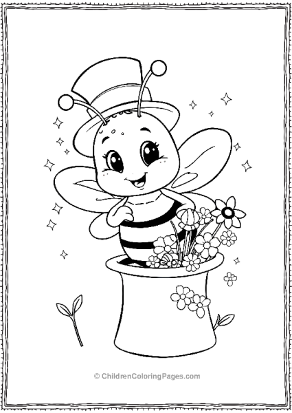 Bee In A Top Hat With Flowers Free PDF Printable