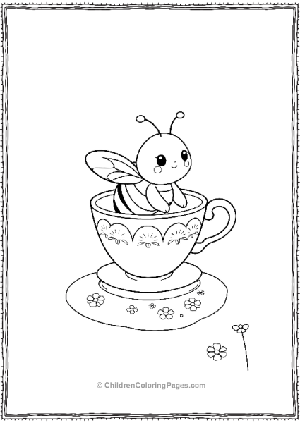 Bee In Teacup With Flowers Free PDF Printable