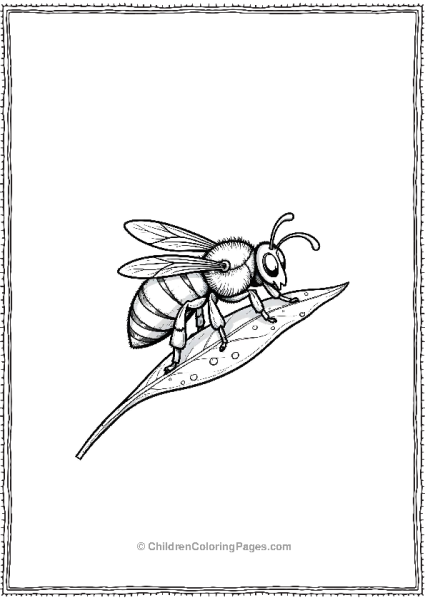 Bee On A Leaf With Dewdrops Free PDF Printable