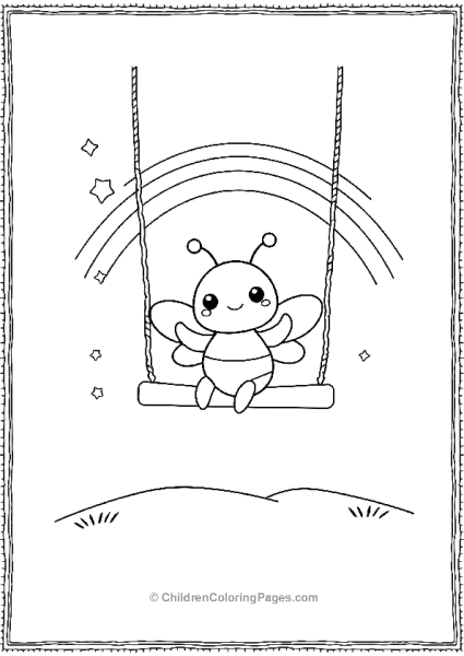 Bee On Swing With Rainbow Free PDF Printable