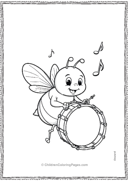 Bee Playing Drums With Musical Notes Free PDF Printable