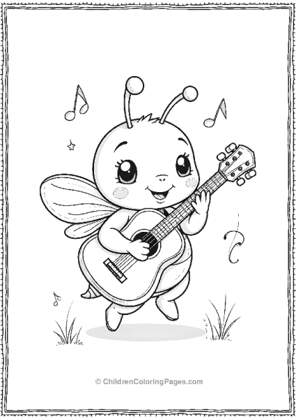 Bee Playing Guitar With Musical Notes Free PDF Printable