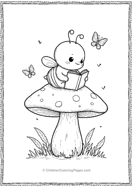 Bee Reading On A Mushroom Free PDF Printable