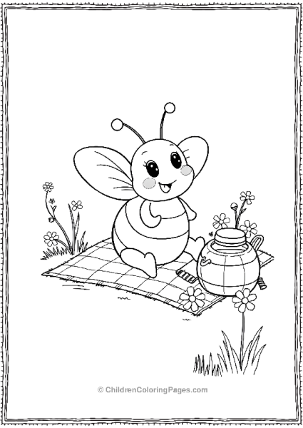 Bee Sitting On A Picnic Blanket With Honey Pot Free PDF Printable