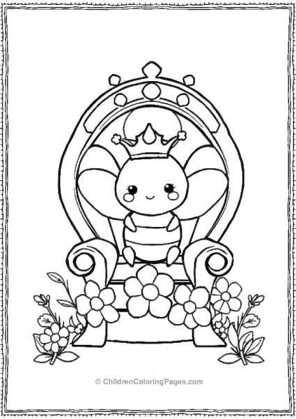 Bee Sitting On Throne With Flowers Free PDF Printable