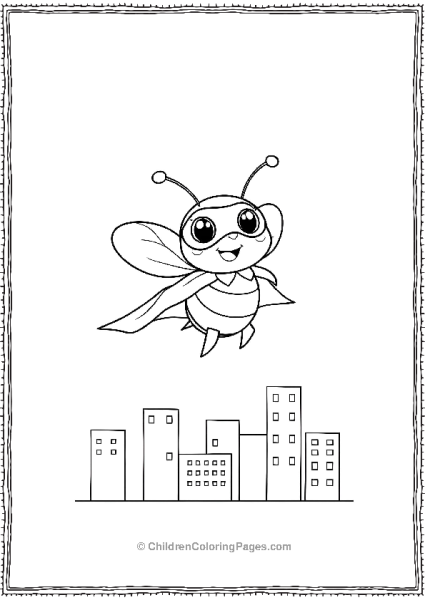 Bee Superhero Flying Over City Buildings Free PDF Printable