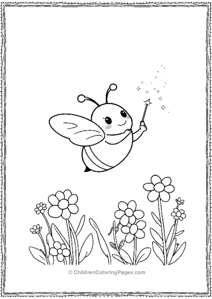 Bee With Magic Wand Flying Over Flowers Free PDF Printable