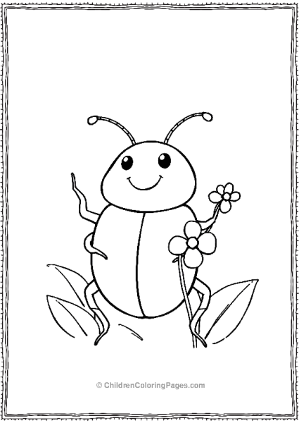 Beetle With A Simple Smile Holding A Small Flower Free PDF Printable