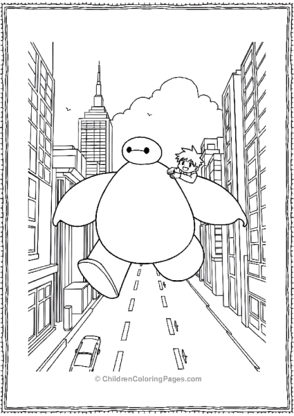 Big Hero 6 Baymax And Hiro Fly Through The City Free PDF Printable