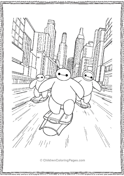 Big Hero 6 Characters Racing On Hoverboards Through The City Free PDF Printable