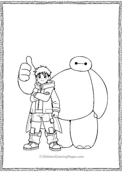 Big Hero 6 Giving Thumbs Up With Hiro Standing Beside Him Free PDF Printable