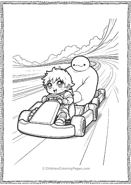 Big Hero 6 Racing In Go Karts Down A Winding Track Free PDF Printable