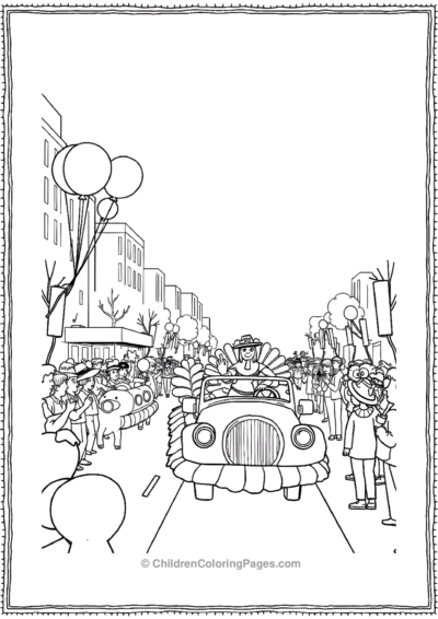 Big-Thanksgiving-Parade-Scene-With-Floats-Balloons Free PDF Printable