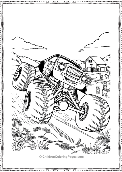 Blaze Racing On A Farm With Animals Free PDF Printable