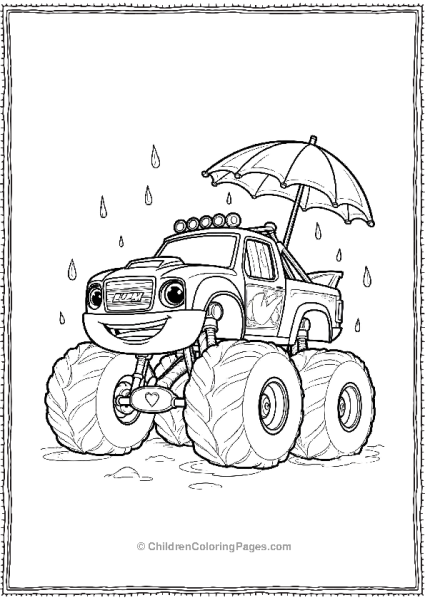 Blaze With Umbrella In The Rain Free PDF Printable