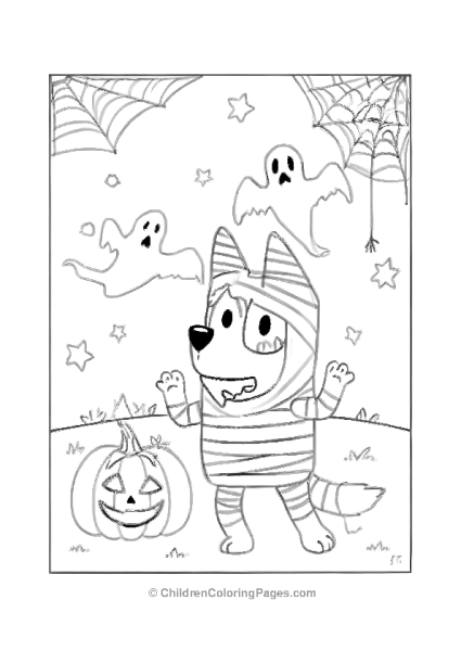 Bluey Dressed As A Mummy For Halloween Free PDF Printable