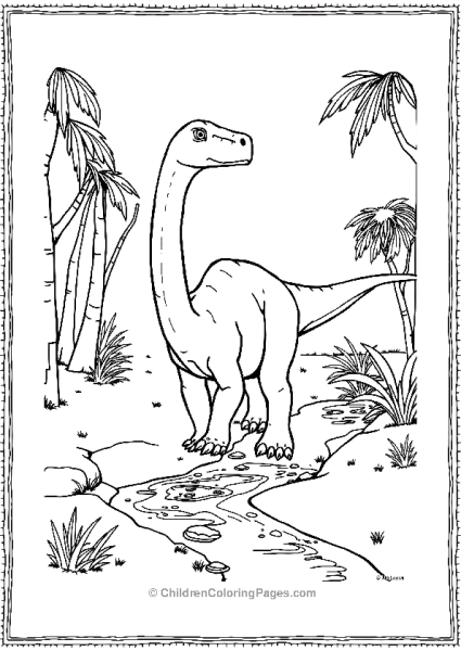 Brachiosaurus Drinking From A Stream Free PDF Printable