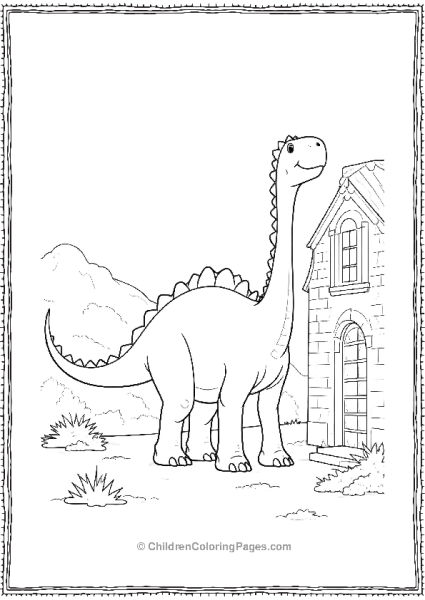 Brachiosaurus Exploring A Building Free PDF Printable