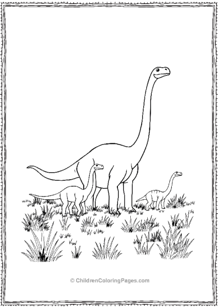 Brachiosaurus Family In A Grassy Field Free PDF Printable