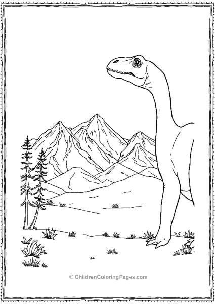 Brachiosaurus Gazing At A Mountain Free PDF Printable