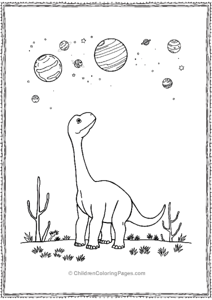 Brachiosaurus Gazing At The Planets Free PDF Printable