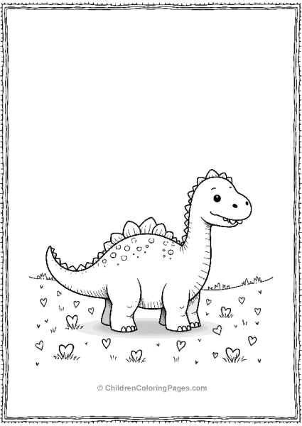 Brachiosaurus In Field Of Hearts Free PDF Printable