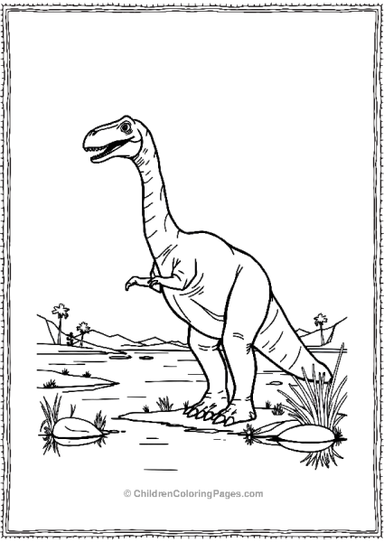 Brachiosaurus On Bank Of A Lake Free PDF Printable