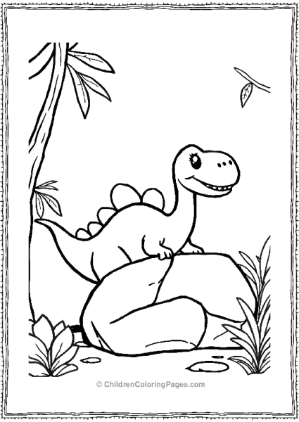 Brachiosaurus Peeking From Behind A Rock Free PDF Printable