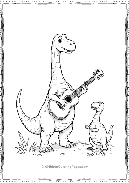 Brachiosaurus Playing A Guitar Free PDF Printable