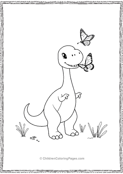 Brachiosaurus Playing With A Butterfly Free PDF Printable