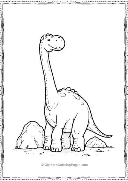 Brachiosaurus Standing By A Rock Free PDF Printable