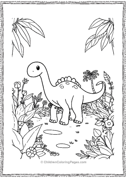 Brachiosaurus Walking Through A Garden Free PDF Printable