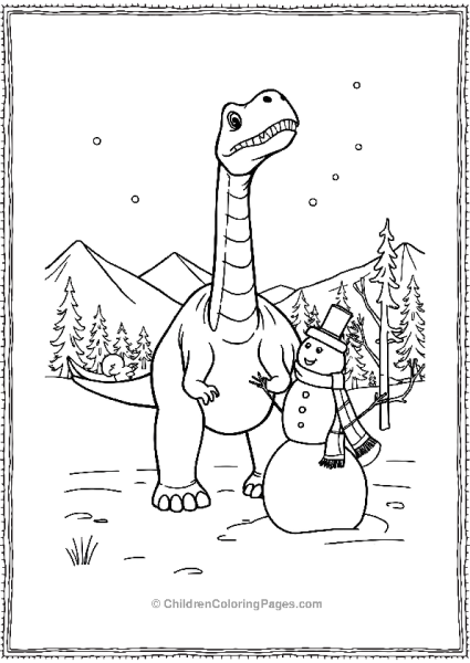 Brachiosaurus With A Snowman Free PDF Printable