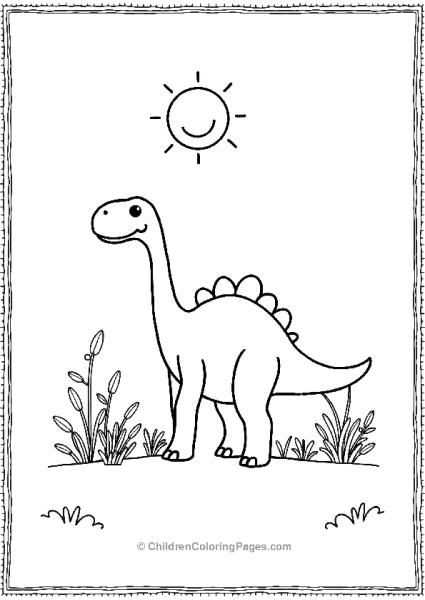 Brachiosaurus With Smiling Sun In Background Free PDF Printable