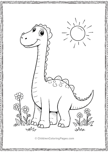 Brachiosaurus With Sun And Flowers Free PDF Printable