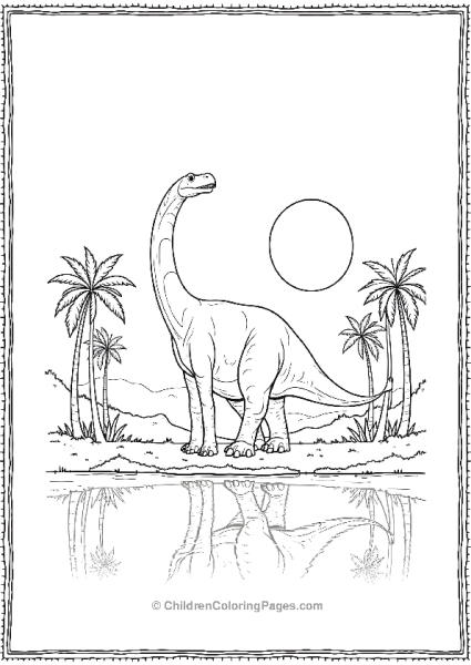 Brachiosaurus At Dawn Jurassic Park Pond Free PDF Printable