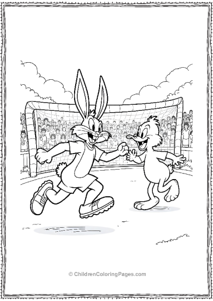 Bugs Bunny And Daffy Duck Playing Soccer Free PDF Printable