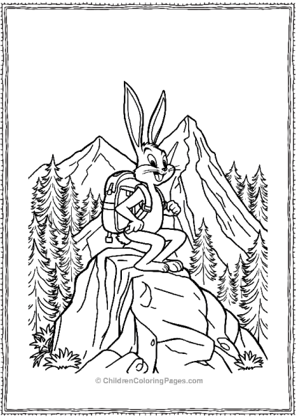 Bugs Bunny Hiking With Backpack In Mountains Free PDF Printable