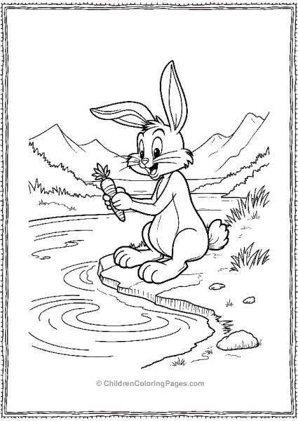 Bugs Bunny Holding Carrot By The Lake Free PDF Printable