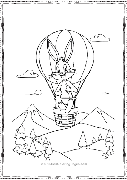 Bugs Bunny In Hot Air Balloon Over Mountains Free PDF Printable