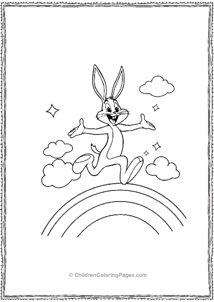 Bugs Bunny Jumping Over A Rainbow Free PDF Printable