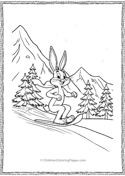 Bugs Bunny Skiing Down A Mountain Free PDF Printable