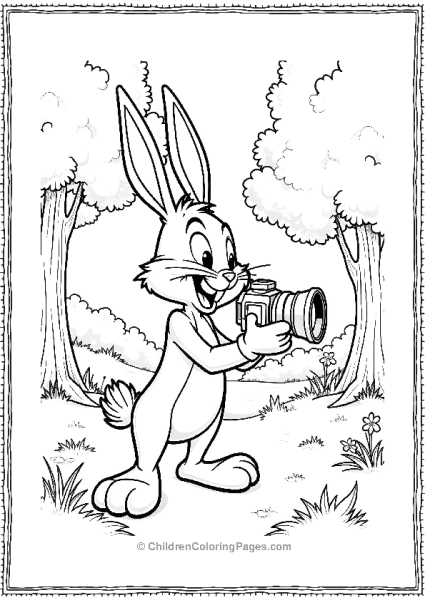 Bugs Bunny With Camera In Forest Free PDF Printable