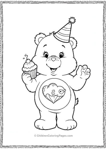 Care Bear With Cupcake And Birthday Hat Free PDF Printable